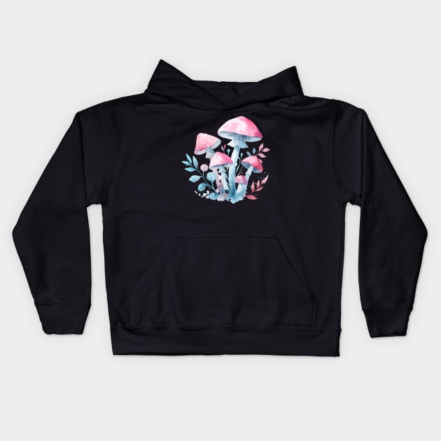 Pink Sky Blue Mushrooms Kids Hoodie by Siha Arts